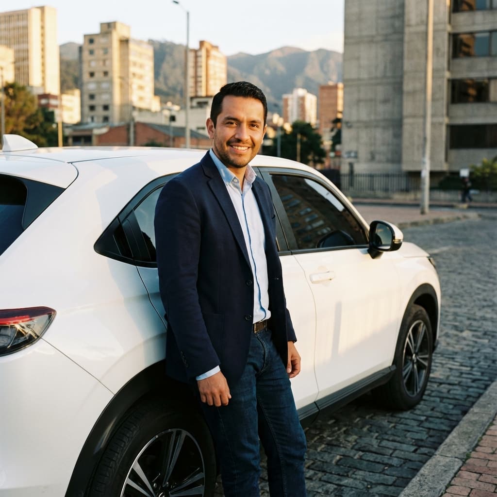 Carlos disfrutando su nuevo vehículo